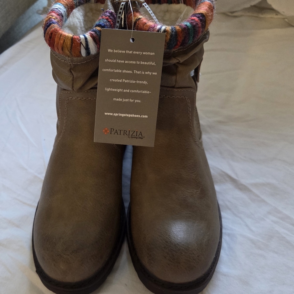Patrizia Women's Tan Winter Boots with Colorful Knit Trim